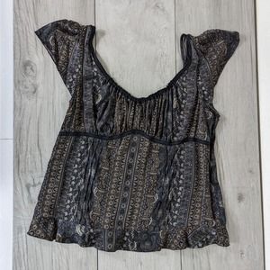 The Limited Y2K 100% Silk Dark Paisley Empire Waist Flutter Sleeve Tank sz XL
